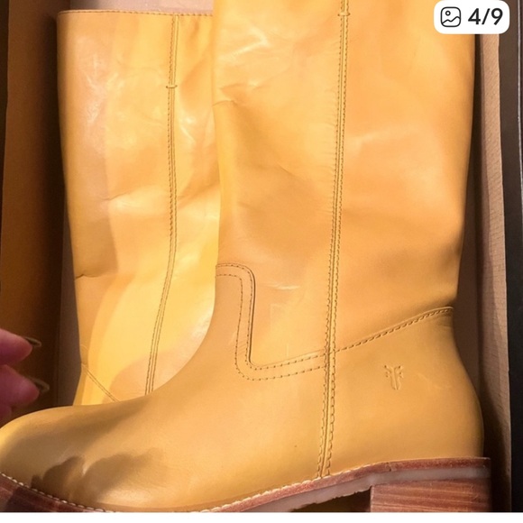 Frye Women's Mustard Leather Heeled Boots - Picture 4 of 7